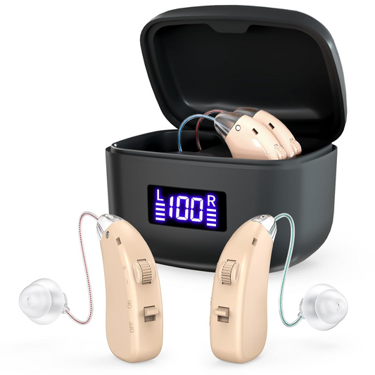 Rechargeable Behind-the-Ear Hearing Aids with Charging Case - Lightweight & Invisible Sound Amplifier for V1107-CS-HCFS802