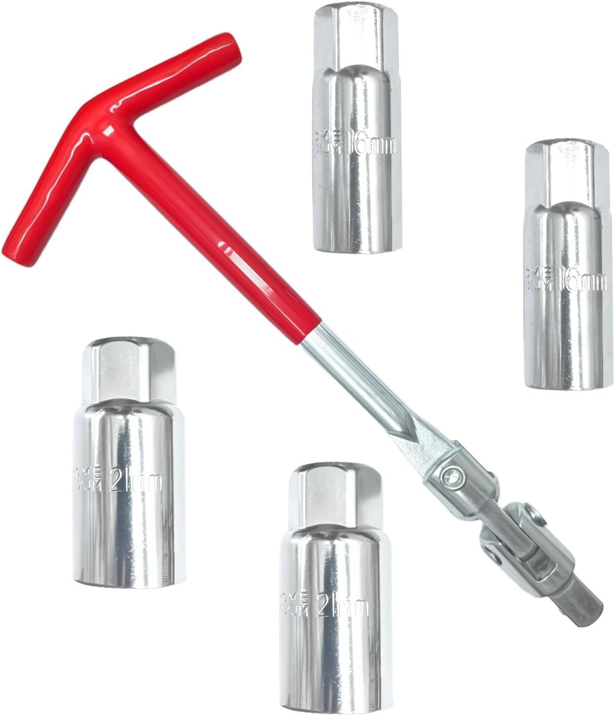 Universal T-Handle Spark Plug Socket Wrench Set for Car, Motorcycle & Lawn Mower Maintenance with Flexible V1107-CS-HHSTTBS