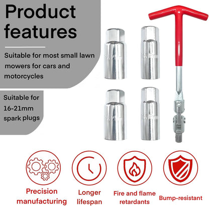 Universal T-Handle Spark Plug Socket Wrench Set for Car, Motorcycle & Lawn Mower Maintenance with Flexible V1107-CS-HHSTTBS