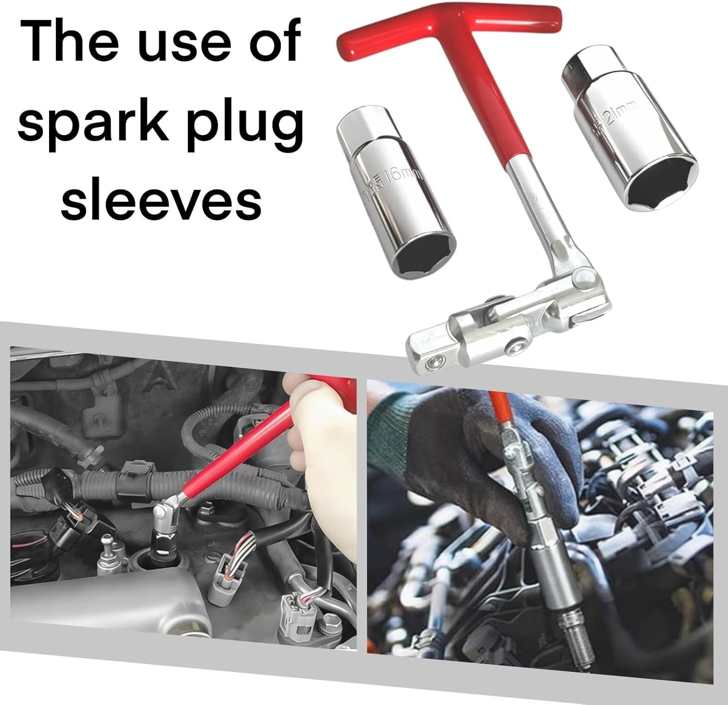 Universal T-Handle Spark Plug Socket Wrench Set for Car, Motorcycle & Lawn Mower Maintenance with Flexible V1107-CS-HHSTTBS