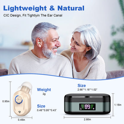 Rechargeable In-the-Ear Hearing Aids with Charging Case and LCD Display - Ultra-Compact Sound Amplifier for V1107-CS-HLCFS