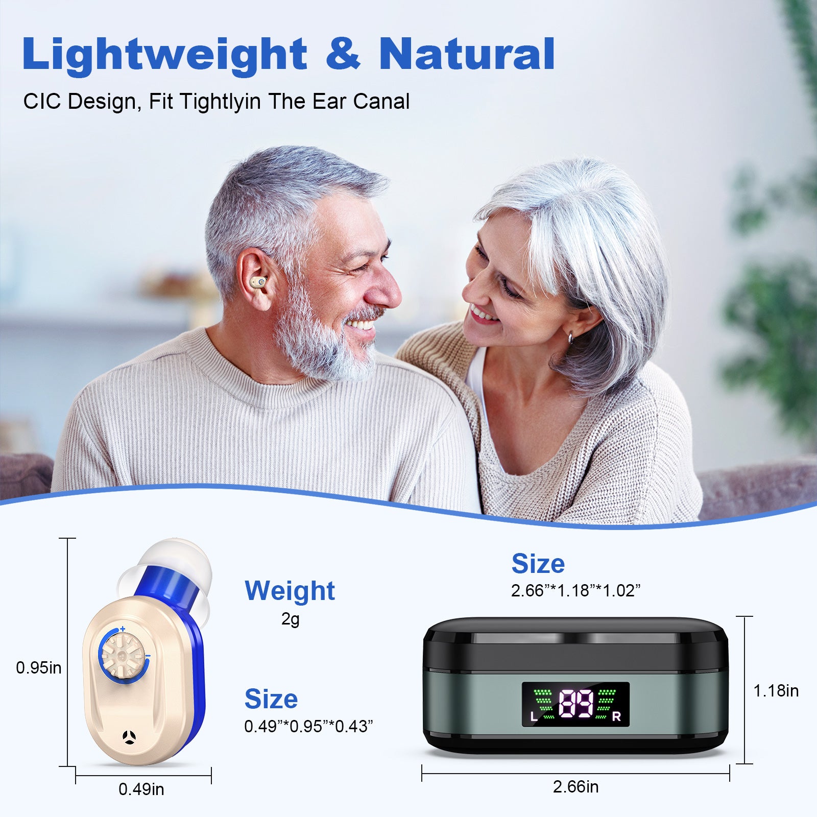 Rechargeable In-the-Ear Hearing Aids with Charging Case and LCD Display - Ultra-Compact Sound Amplifier for V1107-CS-HLCHL