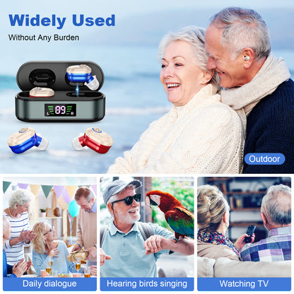 Rechargeable In-the-Ear Hearing Aids with Charging Case and LCD Display - Ultra-Compact Sound Amplifier for V1107-CS-HLCHL