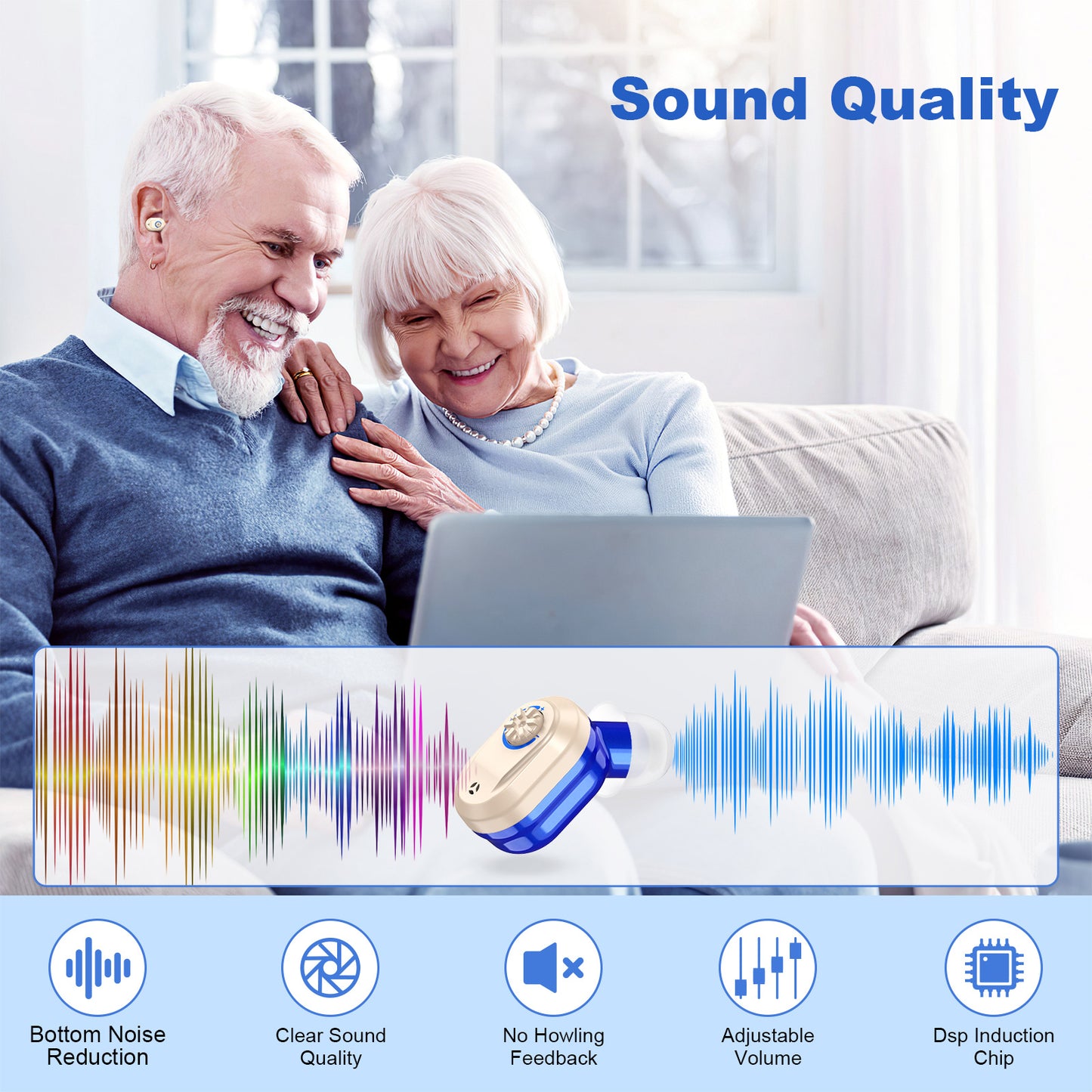 Rechargeable In-the-Ear Hearing Aids with Charging Case and LCD Display - Ultra-Compact Sound Amplifier for V1107-CS-HLCHL