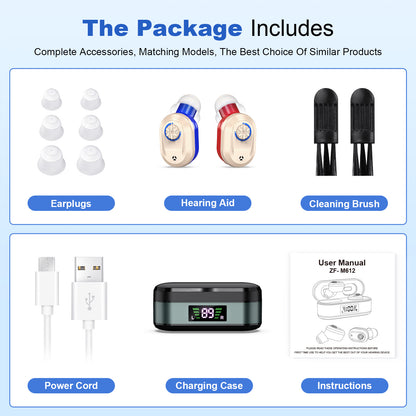 Rechargeable In-the-Ear Hearing Aids with Charging Case and LCD Display - Ultra-Compact Sound Amplifier for V1107-CS-HLCHL