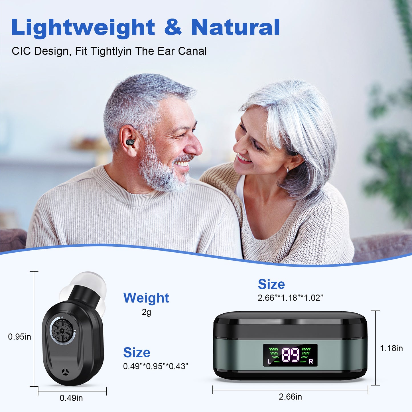 Rechargeable In-the-Ear Hearing Aids with Charging Case and LCD Display - Ultra-Compact Sound Amplifier for V1107-CS-HLCHS