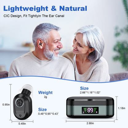 Rechargeable In-the-Ear Hearing Aids with Charging Case and LCD Display - Ultra-Compact Sound Amplifier for V1107-CS-HLCHS