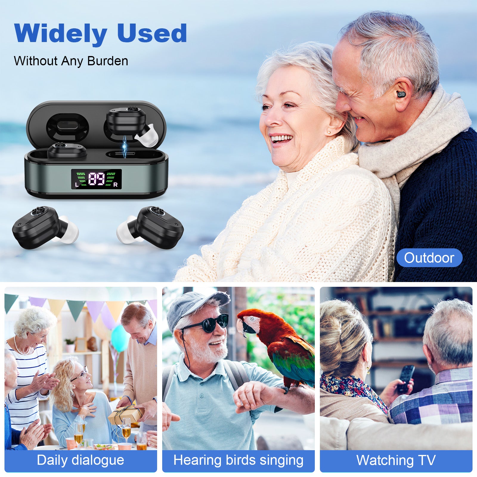 Rechargeable In-the-Ear Hearing Aids with Charging Case and LCD Display - Ultra-Compact Sound Amplifier for V1107-CS-HLCHS
