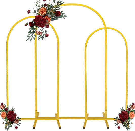 3-Piece Metal Wedding Arch Stand Set for Ceremony Backdrop, Balloon Decoration, and Party Stage Display (Gold) V1107-CS-HLJSGM