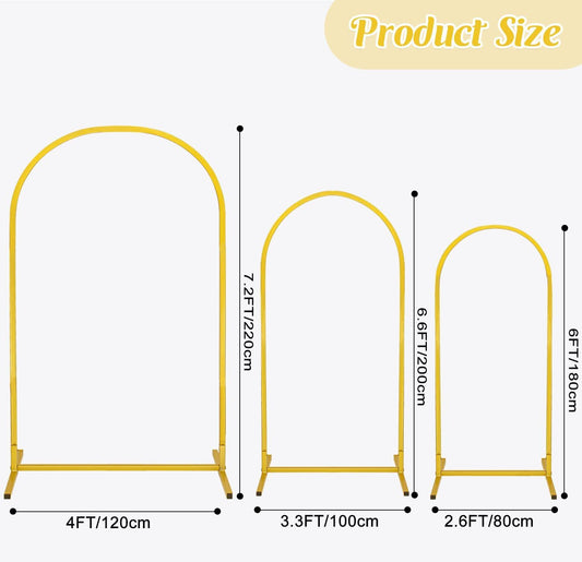 3-Piece Metal Wedding Arch Stand Set for Ceremony Backdrop, Balloon Decoration, and Party Stage Display (Gold) V1107-CS-HLJSGM