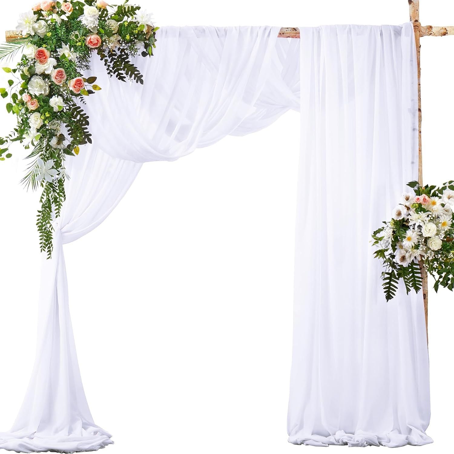 2 Pack Elegant Chiffon Wedding Arch Draping Fabric Panels for Outdoor Ceremony Backdrop and Party Decoration V1107-CS-HLSM1