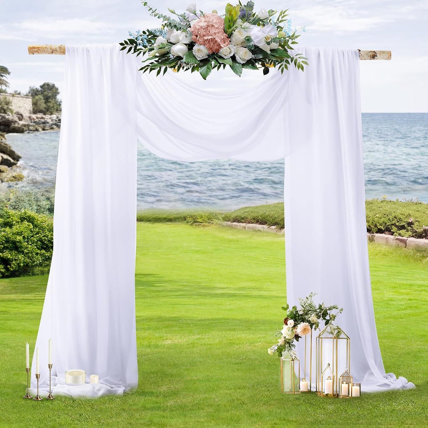 2 Pack Elegant Chiffon Wedding Arch Draping Fabric Panels for Outdoor Ceremony Backdrop and Party Decoration V1107-CS-HLSM1