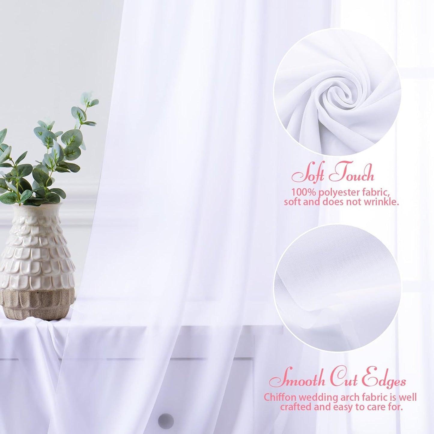 2 Pack Elegant Chiffon Wedding Arch Draping Fabric Panels for Outdoor Ceremony Backdrop and Party Decoration V1107-CS-HLSM1