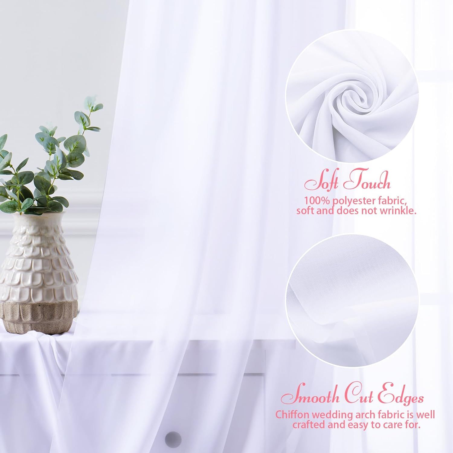 2 Pack Elegant Chiffon Wedding Arch Draping Fabric Panels for Outdoor Ceremony Backdrop and Party Decoration V1107-CS-HLSM1