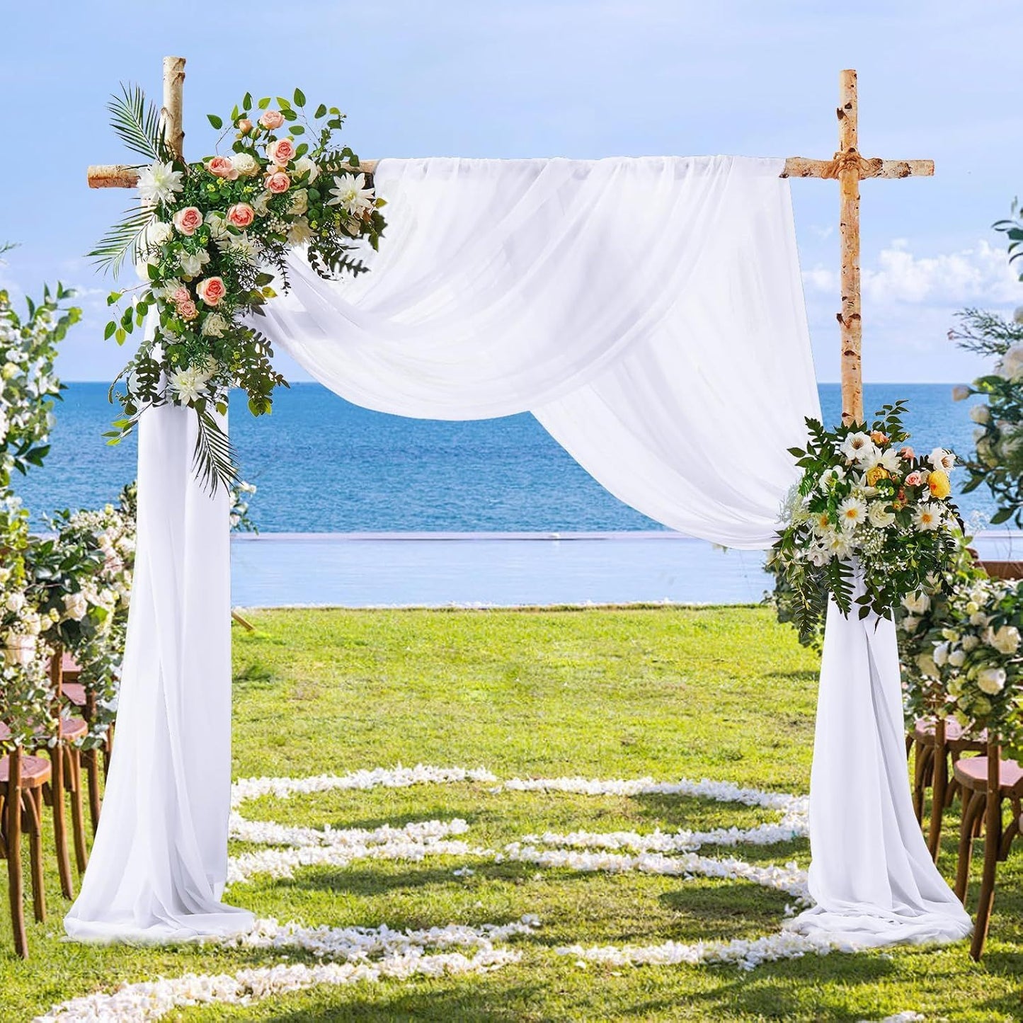 2 Pack Elegant Chiffon Wedding Arch Draping Fabric Panels for Outdoor Ceremony Backdrop and Party Decoration V1107-CS-HLSM1