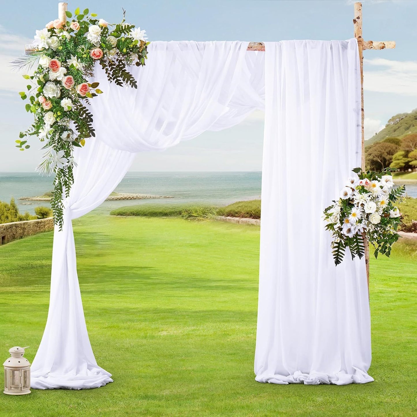 2 Pack Elegant Chiffon Wedding Arch Draping Fabric Panels for Outdoor Ceremony Backdrop and Party Decoration V1107-CS-HLSM1