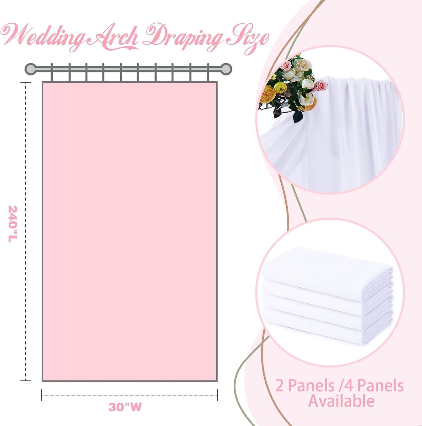 2 Pack Elegant Chiffon Wedding Arch Draping Fabric Panels for Outdoor Ceremony Backdrop and Party Decoration V1107-CS-HLSM1