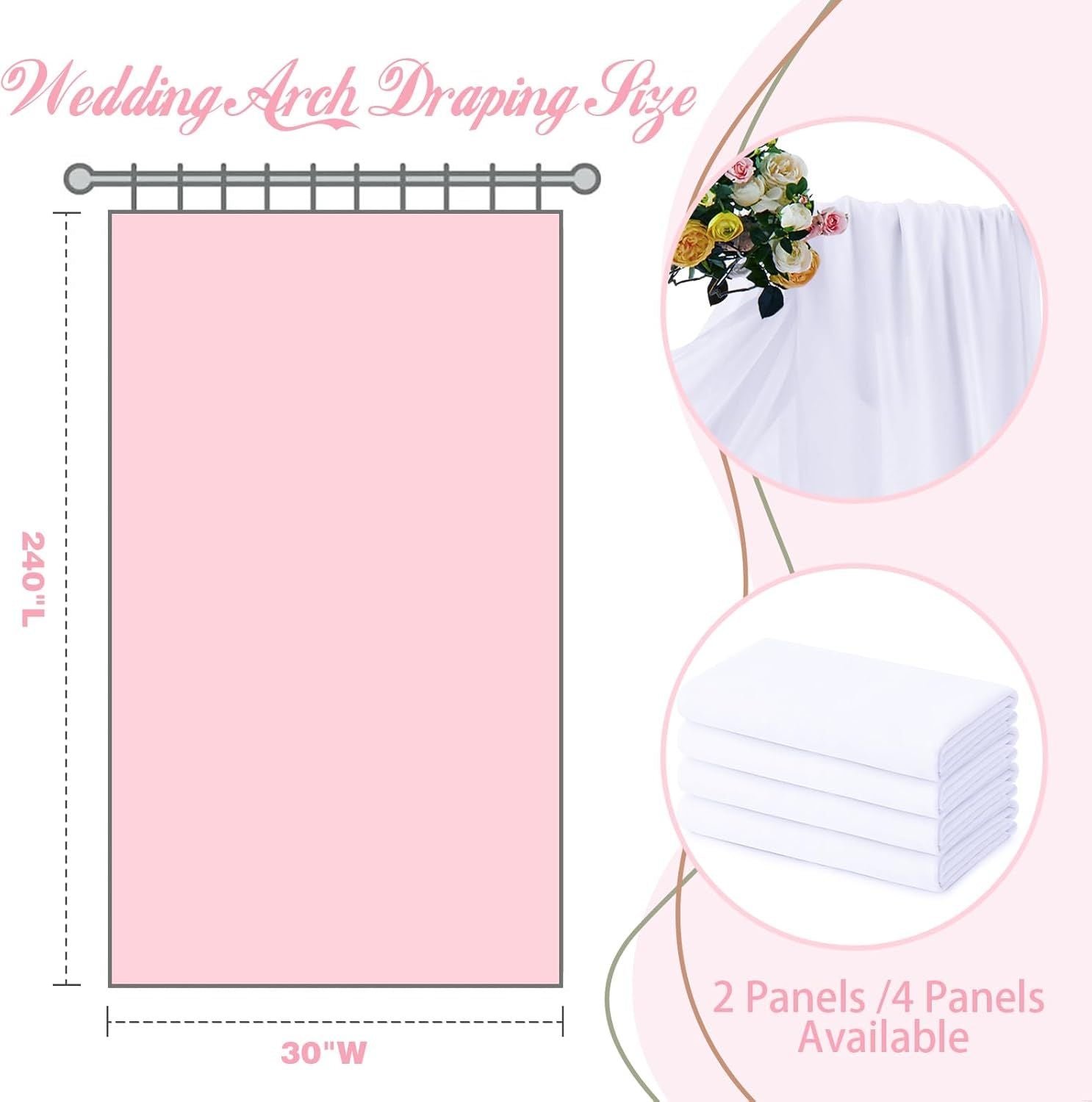 2 Pack Elegant Chiffon Wedding Arch Draping Fabric Panels for Outdoor Ceremony Backdrop and Party Decoration V1107-CS-HLSM1