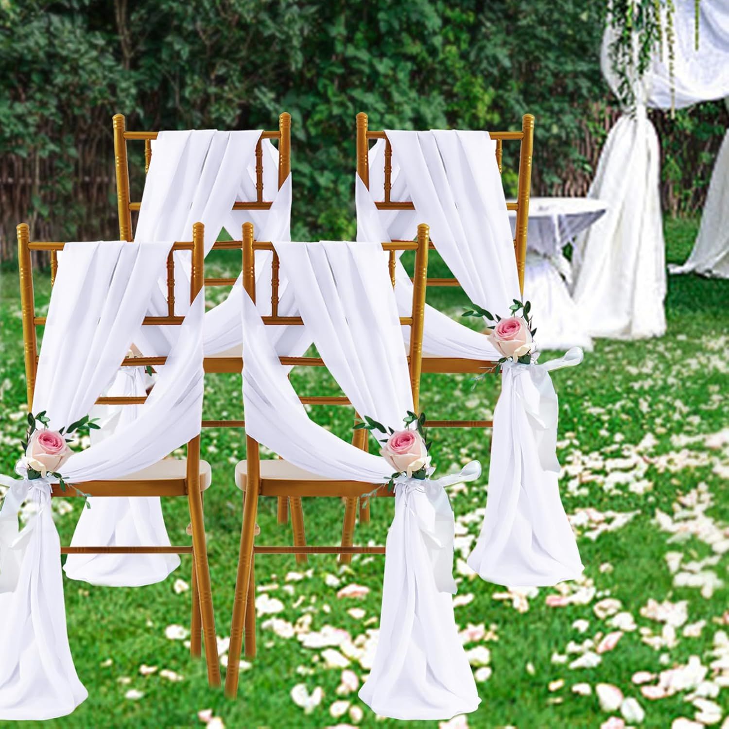 2 Pack Elegant Chiffon Wedding Arch Draping Fabric Panels for Outdoor Ceremony Backdrop and Party Decoration V1107-CS-HLSM1