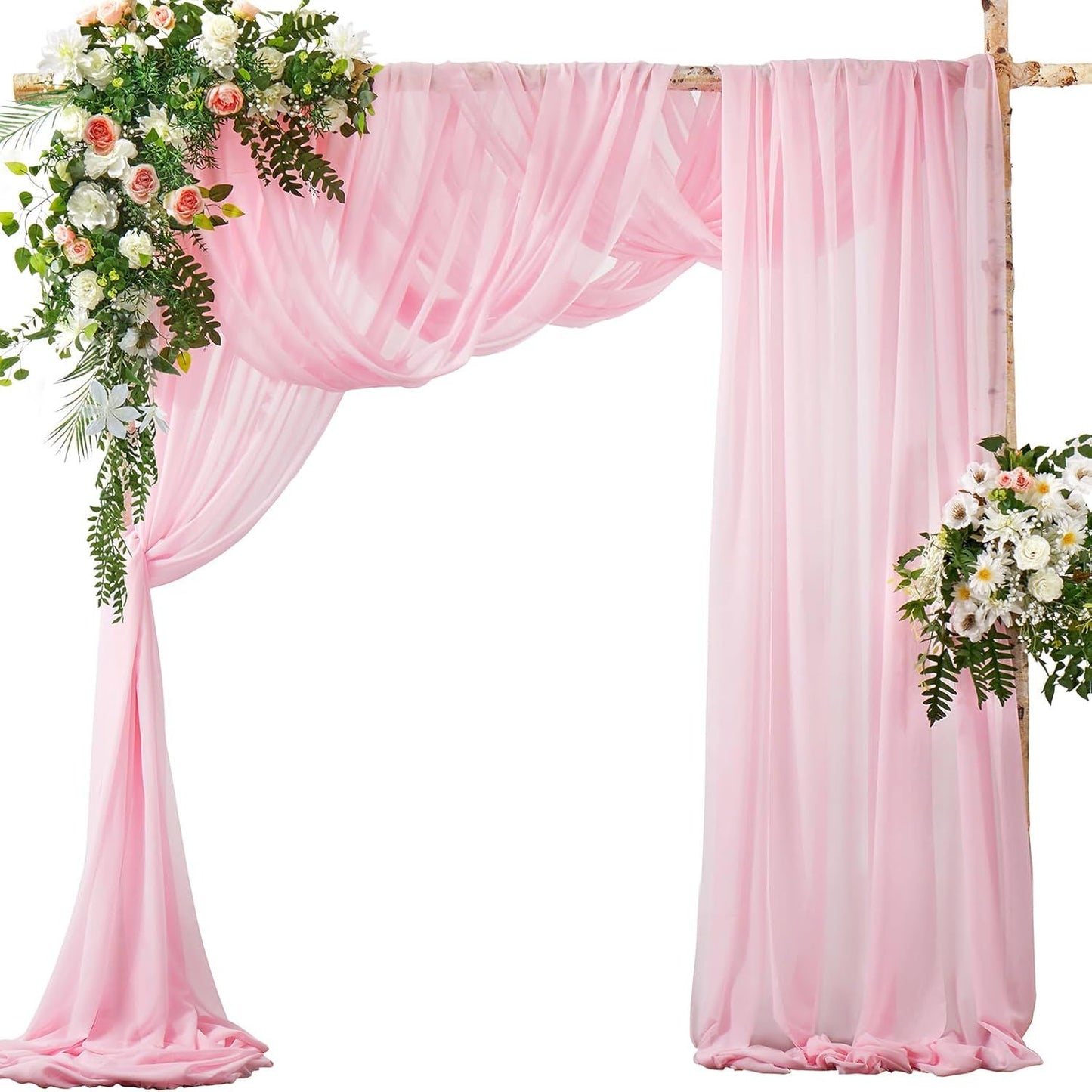 2 Pack Elegant Chiffon Wedding Arch Draping Fabric Panels for Outdoor Ceremony Backdrop and Party Decoration V1107-CS-HLSM2