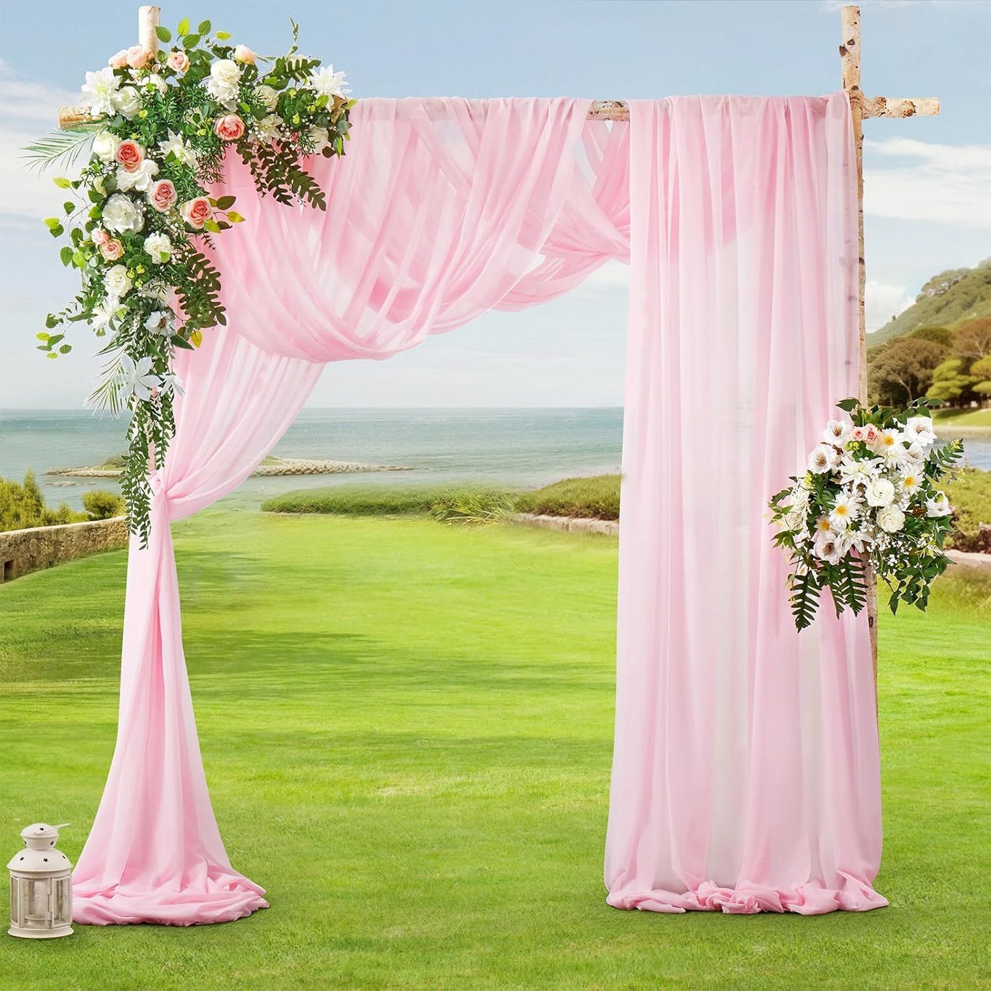 2 Pack Elegant Chiffon Wedding Arch Draping Fabric Panels for Outdoor Ceremony Backdrop and Party Decoration V1107-CS-HLSM2