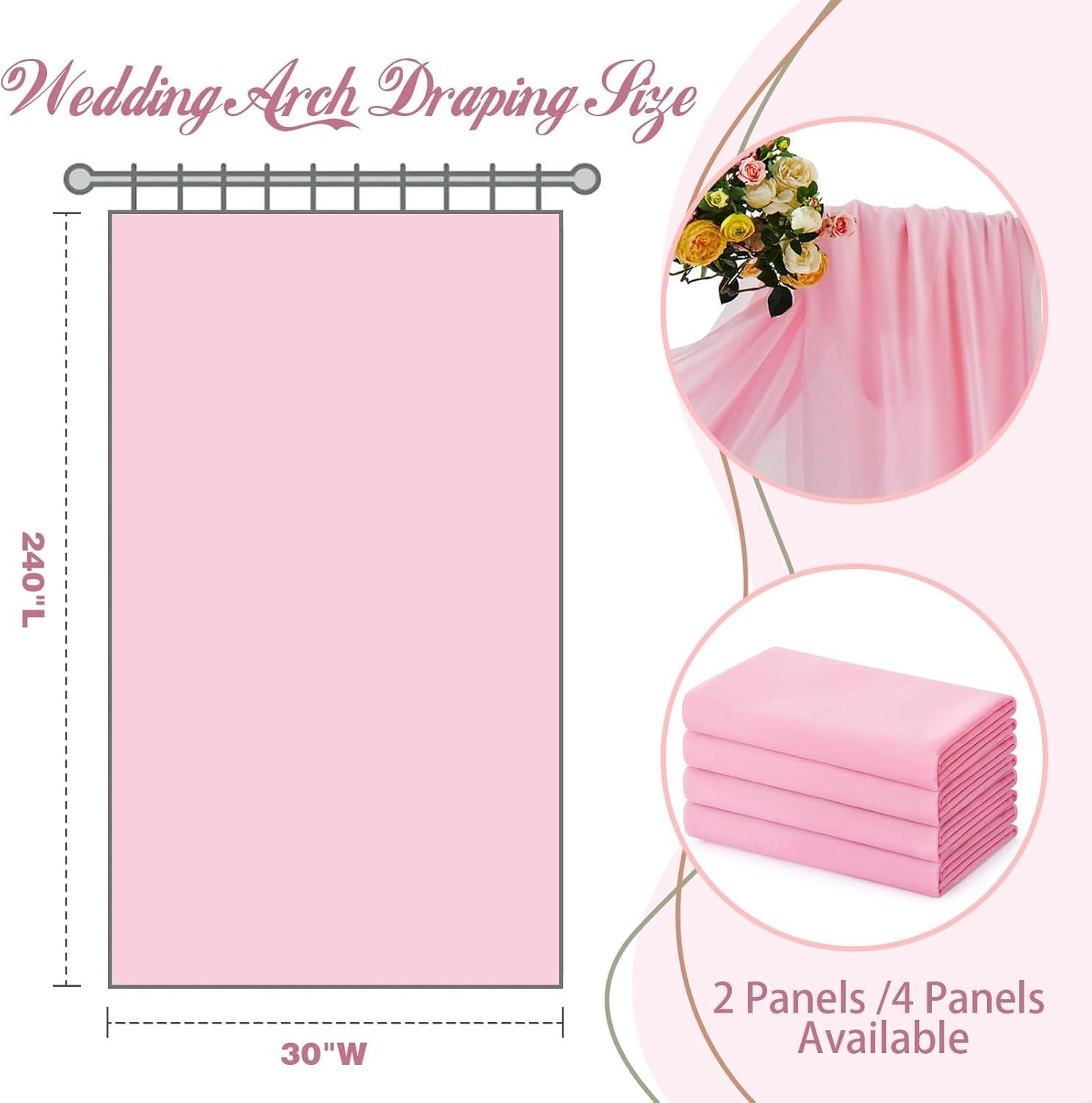 2 Pack Elegant Chiffon Wedding Arch Draping Fabric Panels for Outdoor Ceremony Backdrop and Party Decoration V1107-CS-HLSM2