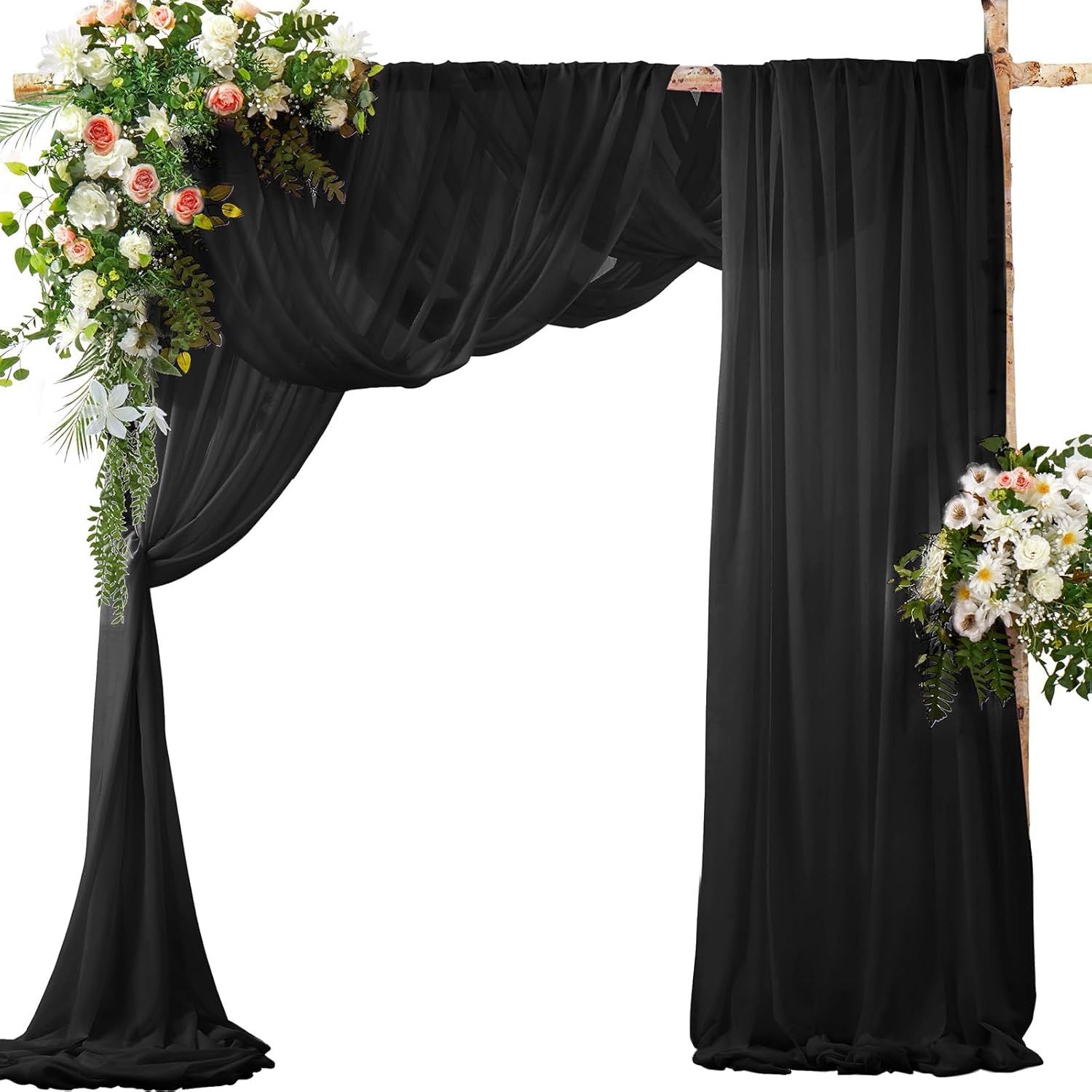 2 Pack Elegant Chiffon Wedding Arch Draping Fabric Panels for Outdoor Ceremony Backdrop and Party Decoration V1107-CS-HLSM3