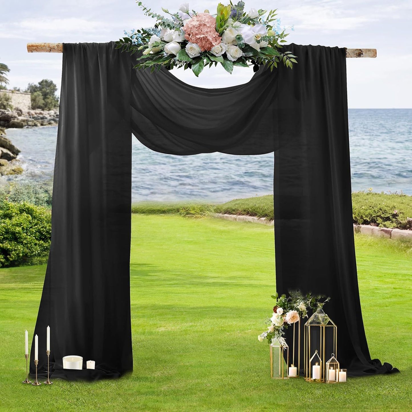 2 Pack Elegant Chiffon Wedding Arch Draping Fabric Panels for Outdoor Ceremony Backdrop and Party Decoration V1107-CS-HLSM3