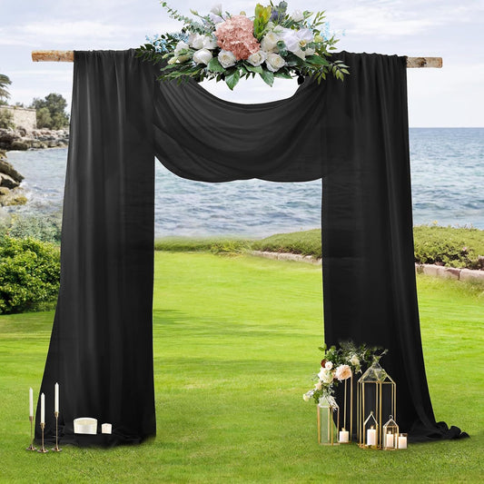 2 Pack Elegant Chiffon Wedding Arch Draping Fabric Panels for Outdoor Ceremony Backdrop and Party Decoration V1107-CS-HLSM3