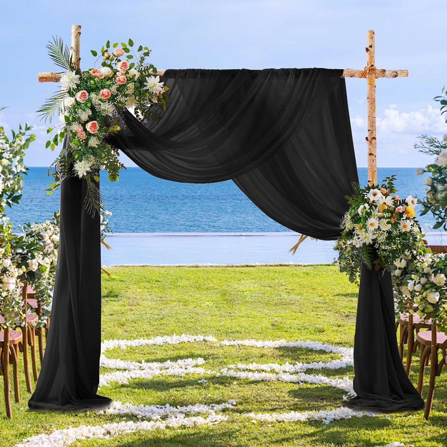 2 Pack Elegant Chiffon Wedding Arch Draping Fabric Panels for Outdoor Ceremony Backdrop and Party Decoration V1107-CS-HLSM3