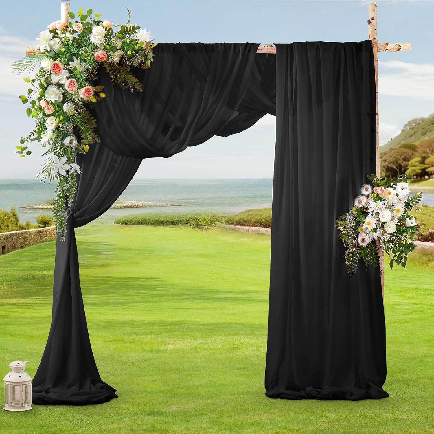 2 Pack Elegant Chiffon Wedding Arch Draping Fabric Panels for Outdoor Ceremony Backdrop and Party Decoration V1107-CS-HLSM3
