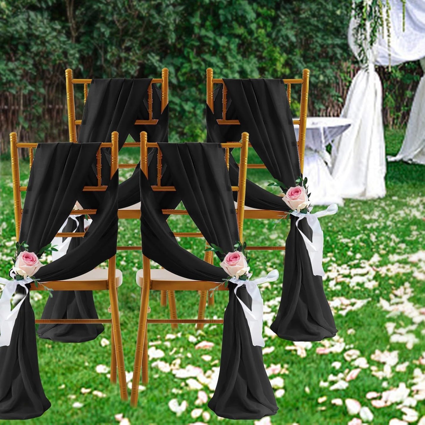 2 Pack Elegant Chiffon Wedding Arch Draping Fabric Panels for Outdoor Ceremony Backdrop and Party Decoration V1107-CS-HLSM3