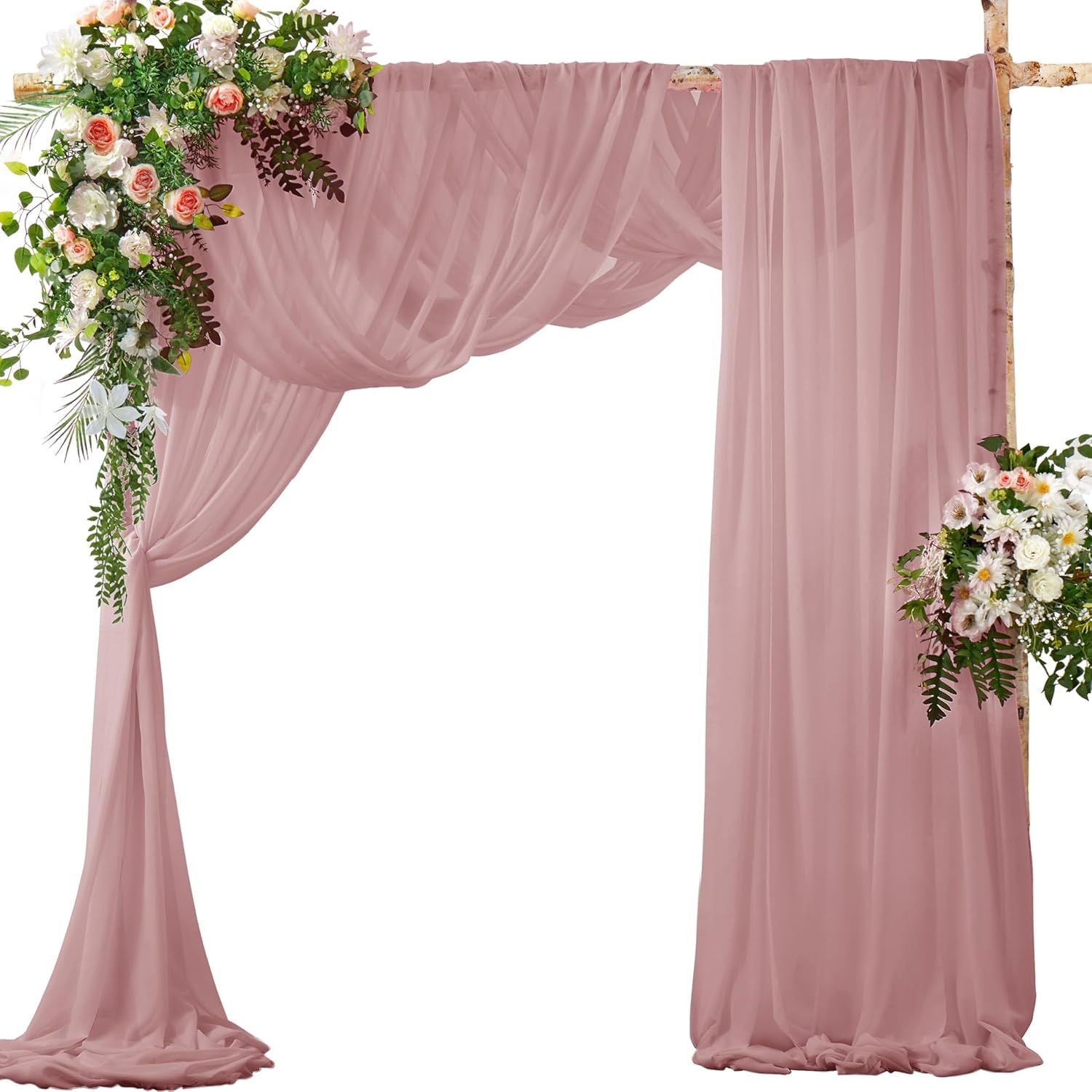 2 Pack Elegant Chiffon Wedding Arch Draping Fabric Panels for Outdoor Ceremony Backdrop and Party Decoration V1107-CS-HLSM4