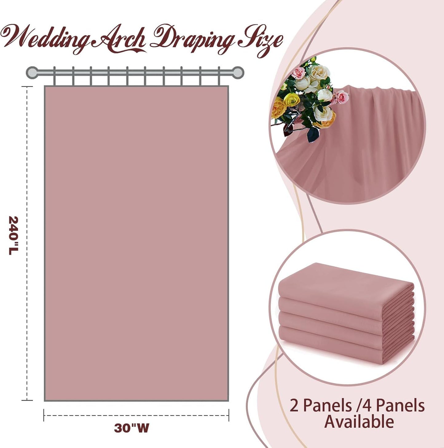 2 Pack Elegant Chiffon Wedding Arch Draping Fabric Panels for Outdoor Ceremony Backdrop and Party Decoration V1107-CS-HLSM4