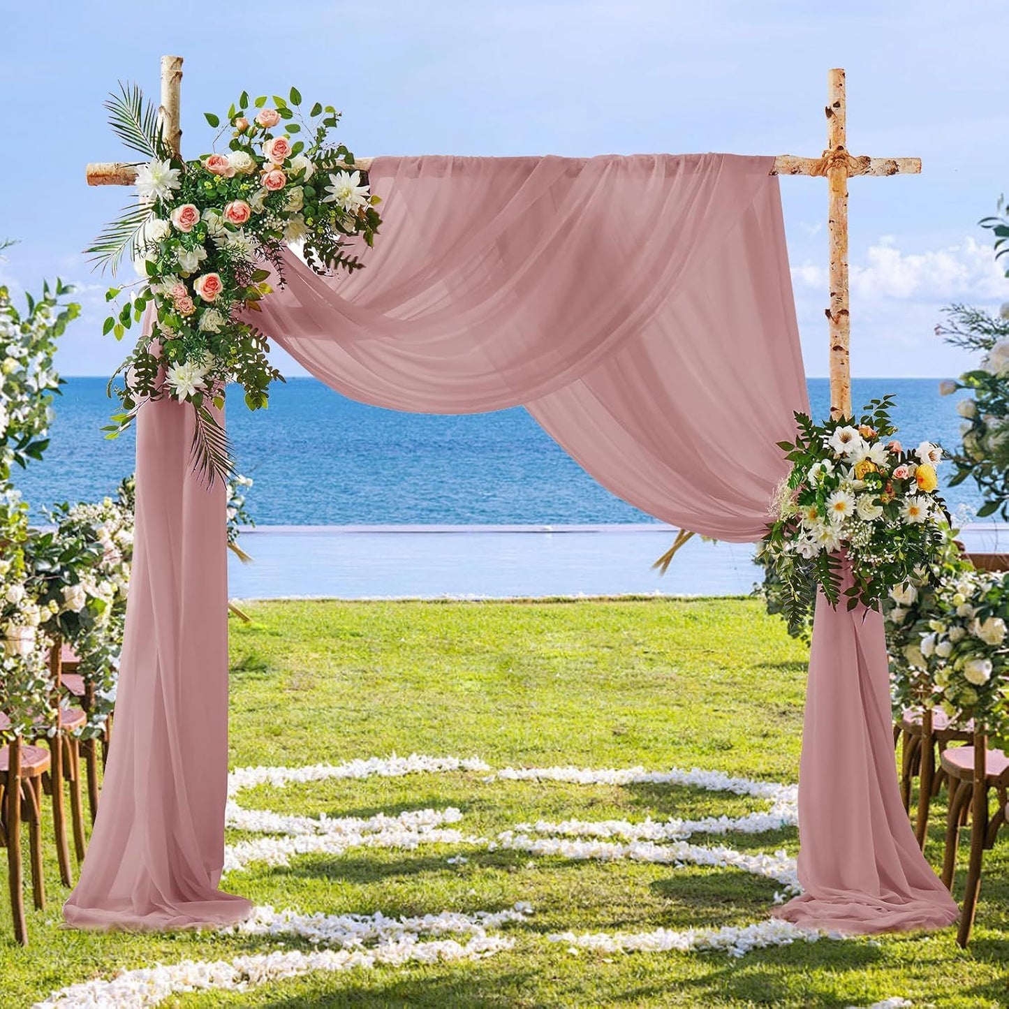 2 Pack Elegant Chiffon Wedding Arch Draping Fabric Panels for Outdoor Ceremony Backdrop and Party Decoration V1107-CS-HLSM4