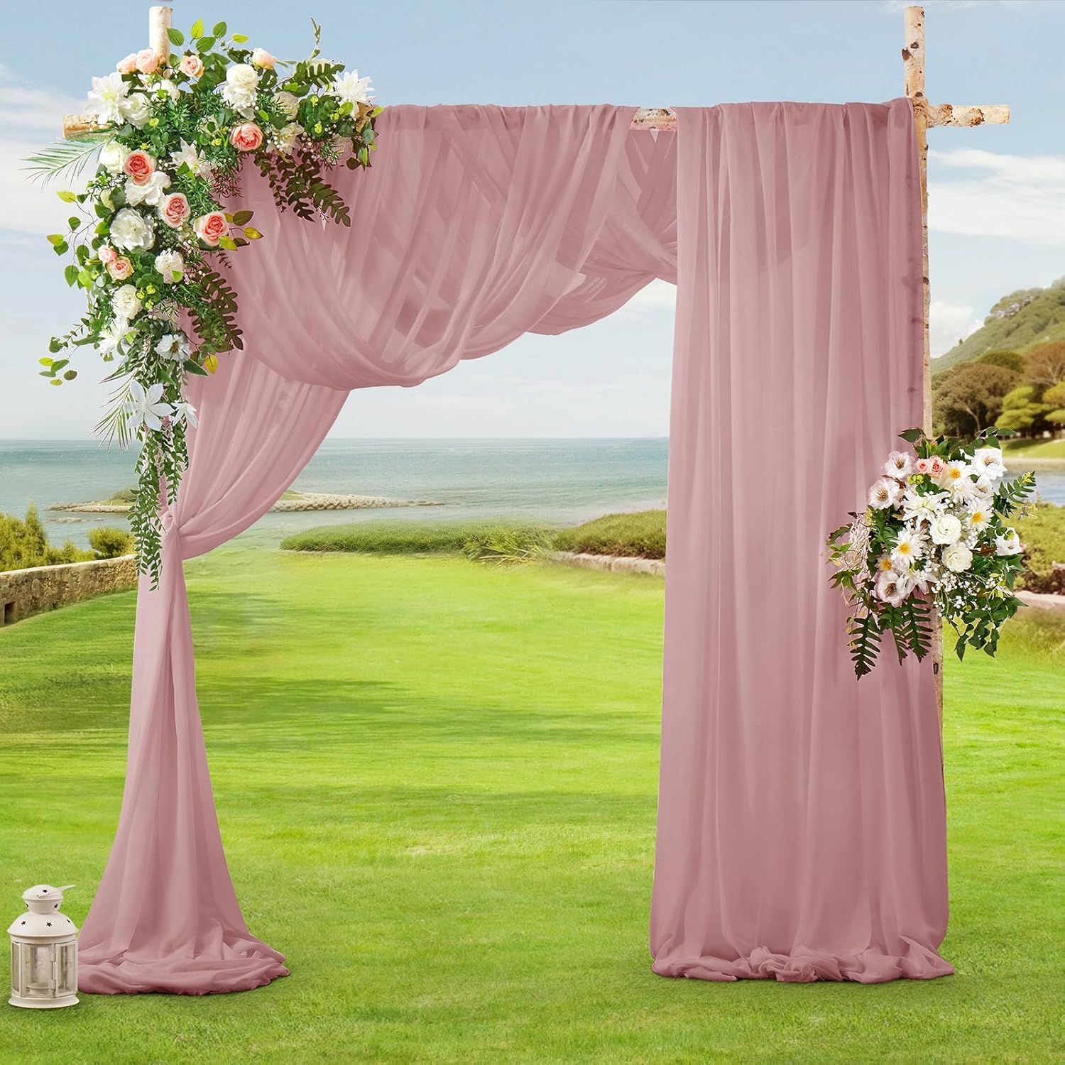 2 Pack Elegant Chiffon Wedding Arch Draping Fabric Panels for Outdoor Ceremony Backdrop and Party Decoration V1107-CS-HLSM4