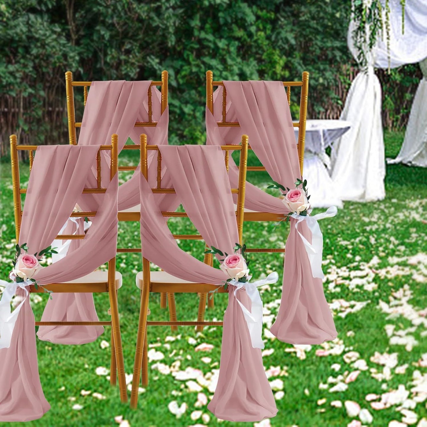 2 Pack Elegant Chiffon Wedding Arch Draping Fabric Panels for Outdoor Ceremony Backdrop and Party Decoration V1107-CS-HLSM4
