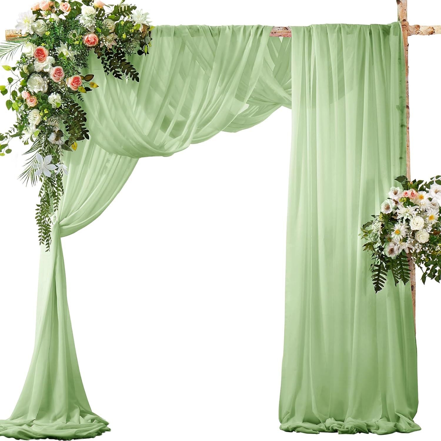 2 Pack Elegant Chiffon Wedding Arch Draping Fabric Panels for Outdoor Ceremony Backdrop and Party Decoration V1107-CS-HLSM5