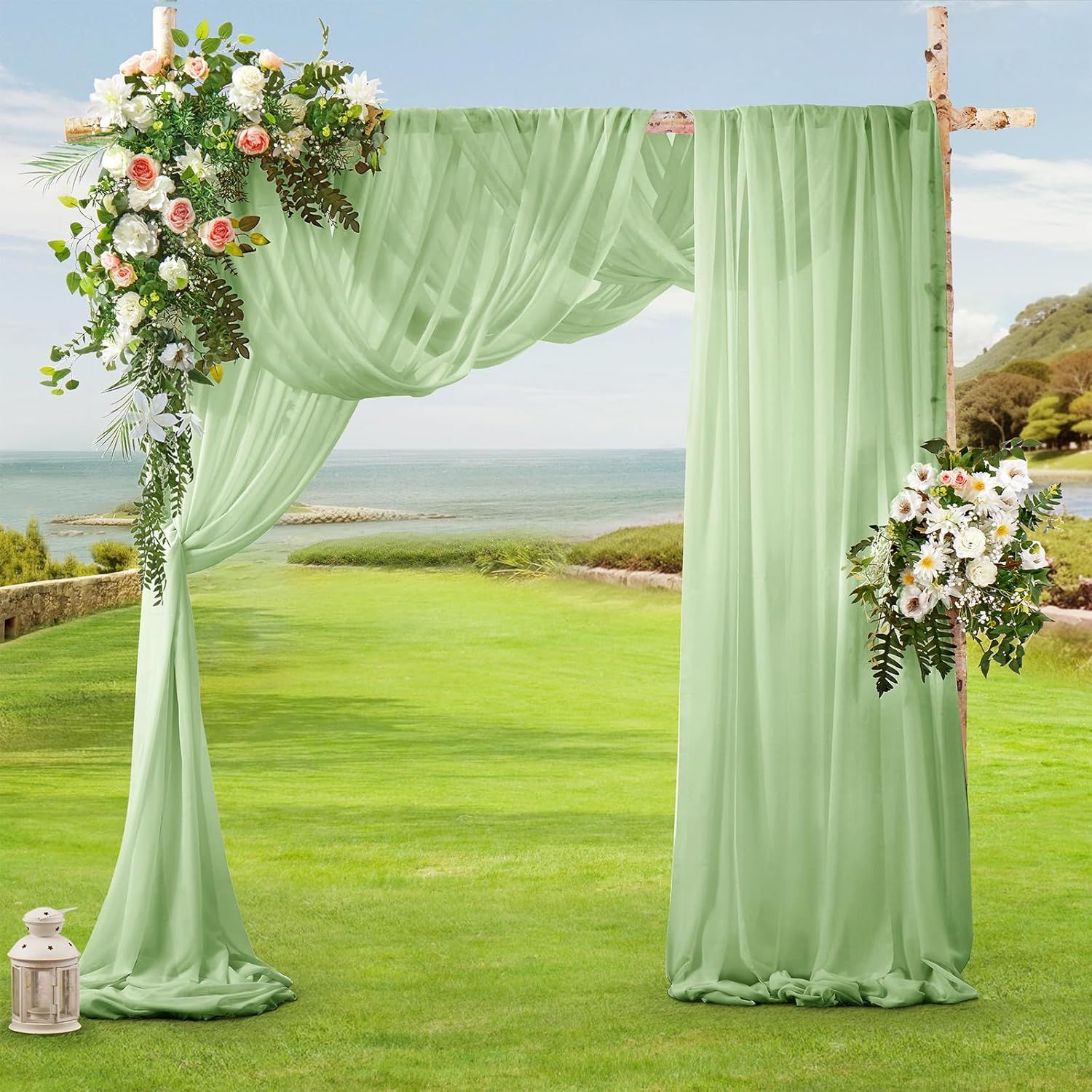 2 Pack Elegant Chiffon Wedding Arch Draping Fabric Panels for Outdoor Ceremony Backdrop and Party Decoration V1107-CS-HLSM5