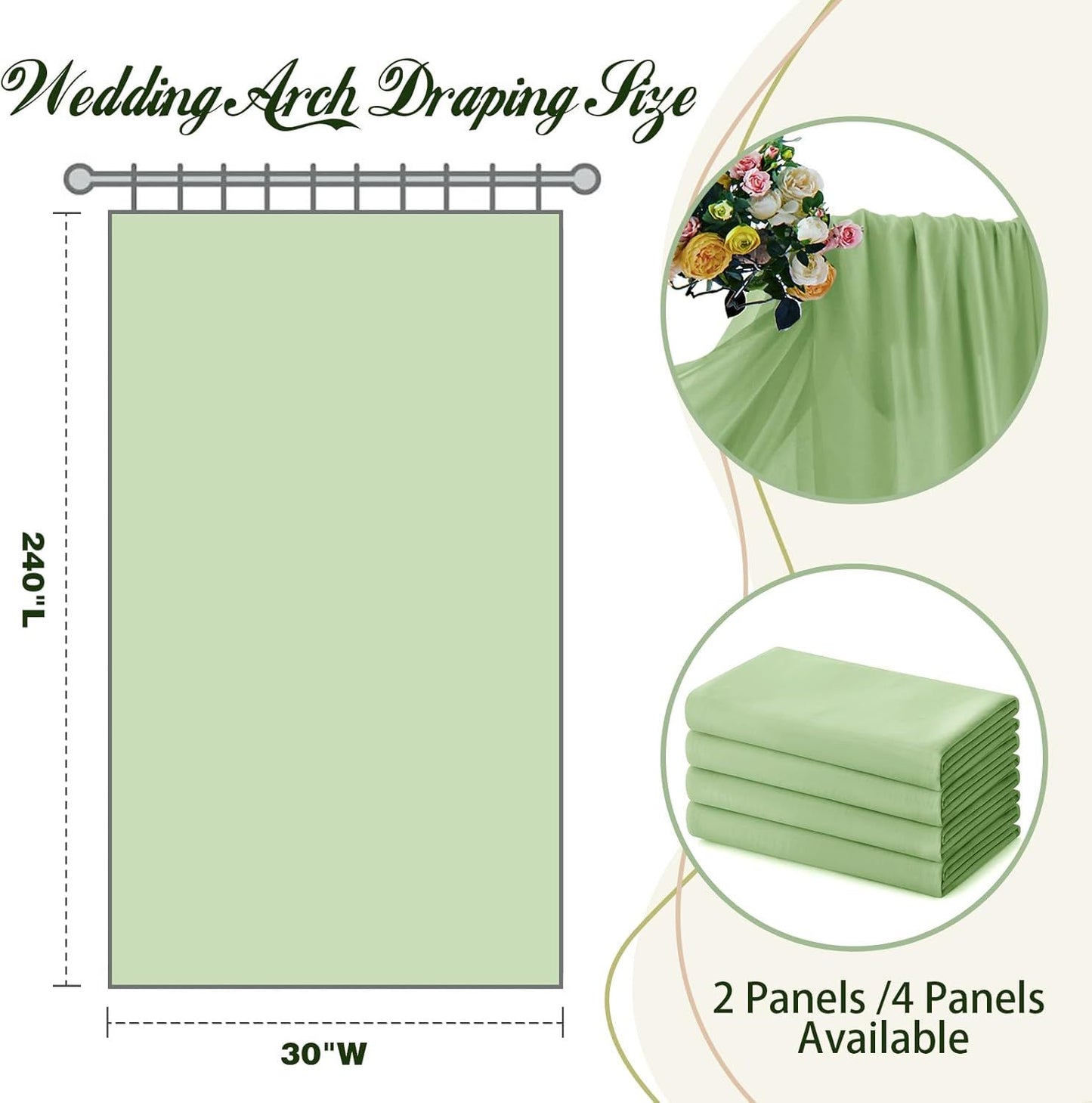 2 Pack Elegant Chiffon Wedding Arch Draping Fabric Panels for Outdoor Ceremony Backdrop and Party Decoration V1107-CS-HLSM5