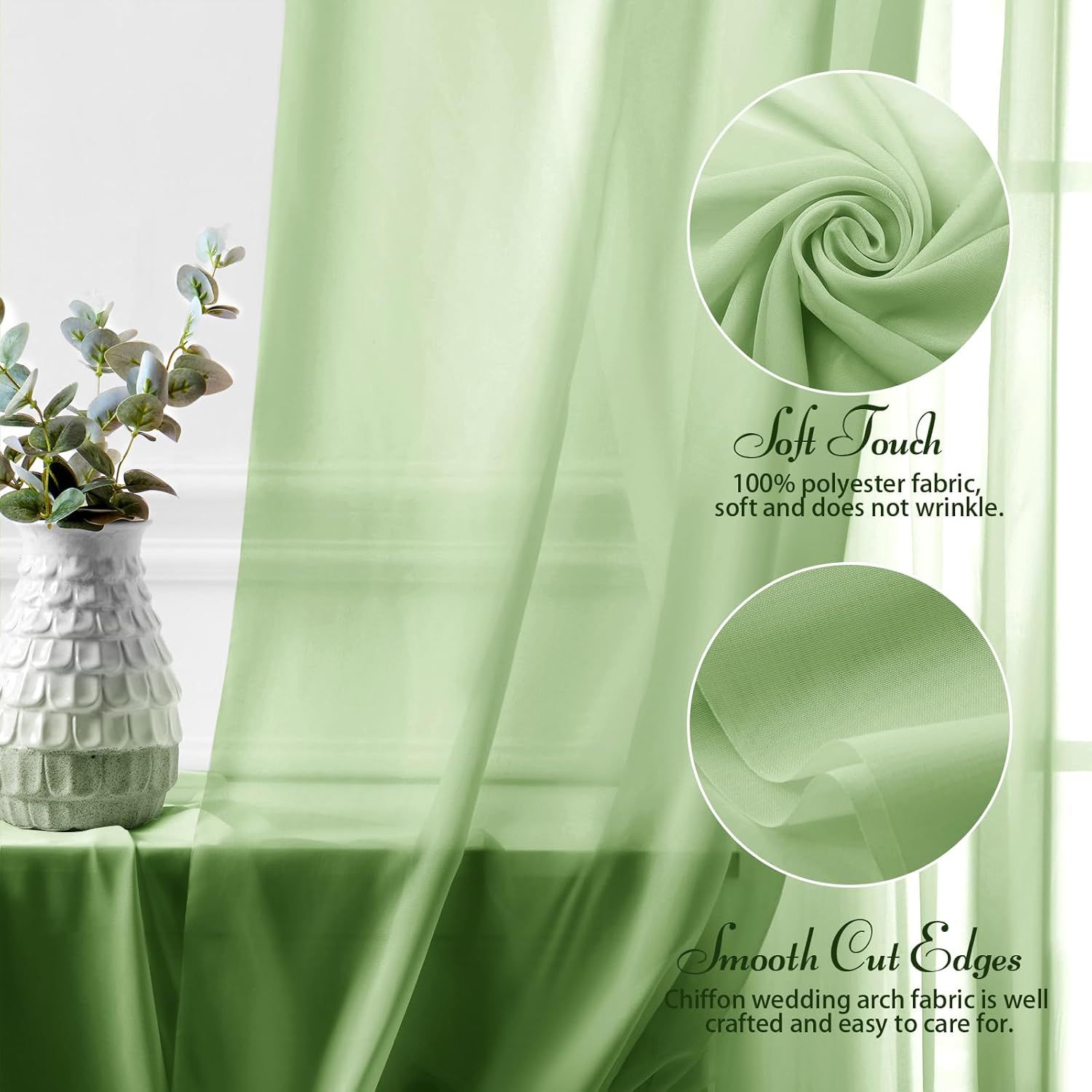 2 Pack Elegant Chiffon Wedding Arch Draping Fabric Panels for Outdoor Ceremony Backdrop and Party Decoration V1107-CS-HLSM5