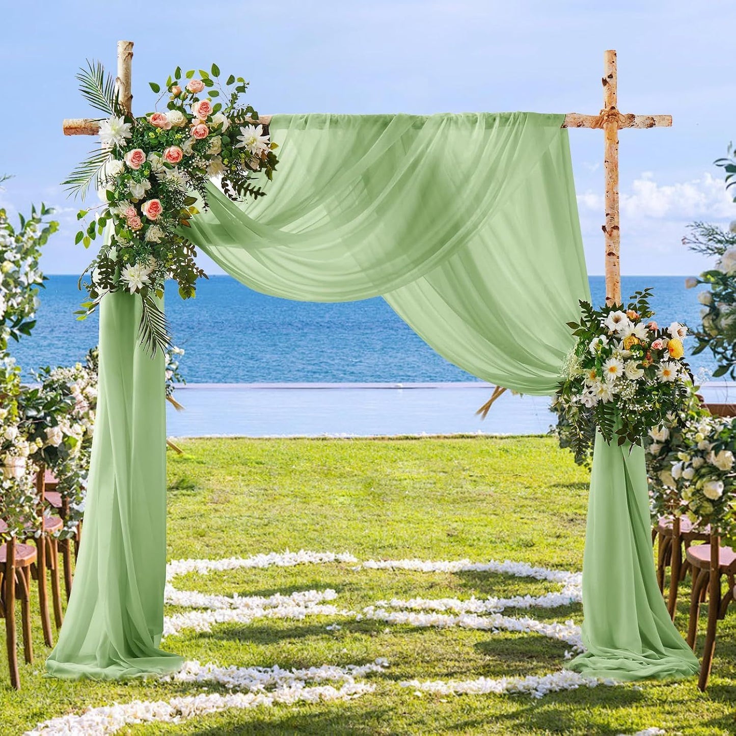 2 Pack Elegant Chiffon Wedding Arch Draping Fabric Panels for Outdoor Ceremony Backdrop and Party Decoration V1107-CS-HLSM5