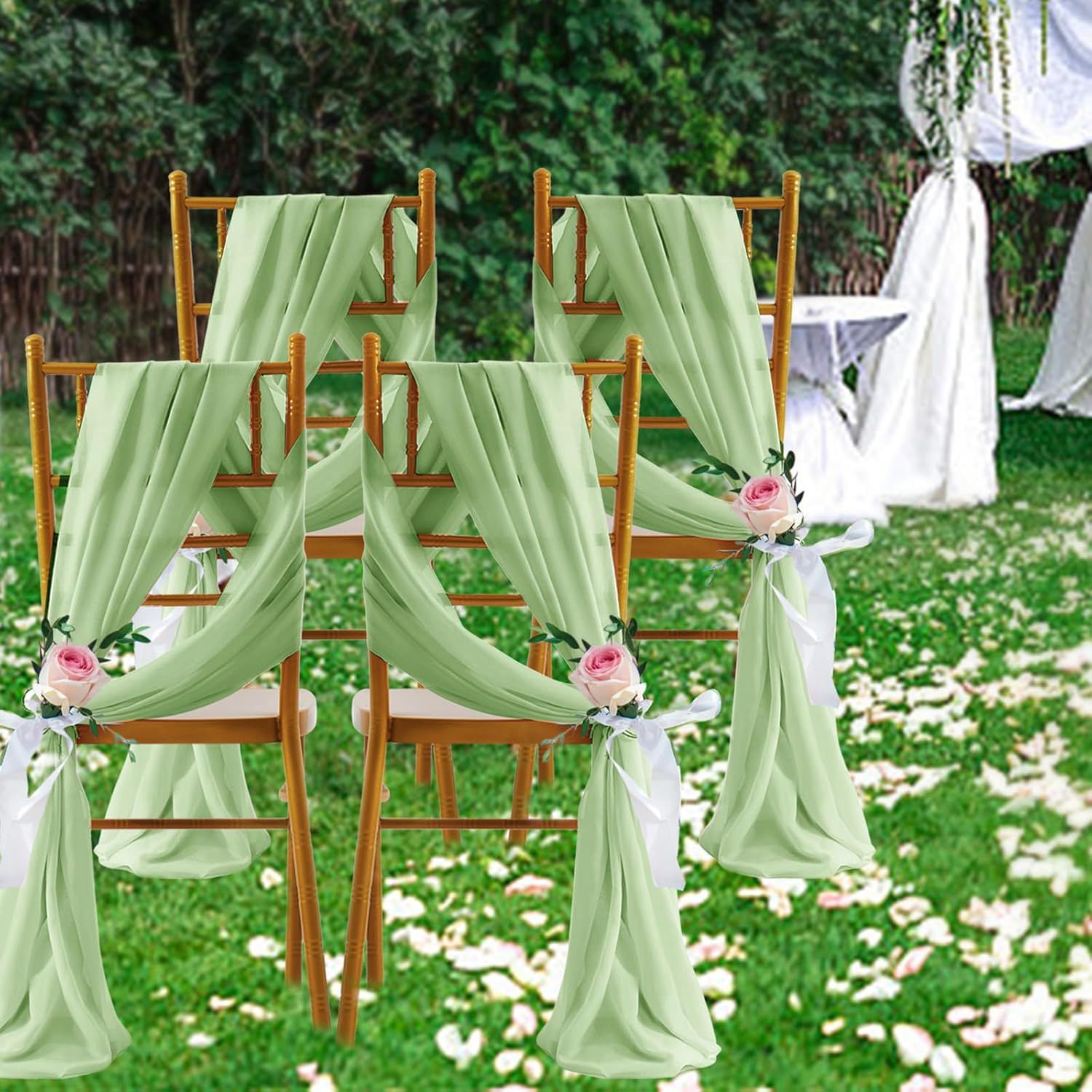 2 Pack Elegant Chiffon Wedding Arch Draping Fabric Panels for Outdoor Ceremony Backdrop and Party Decoration V1107-CS-HLSM5