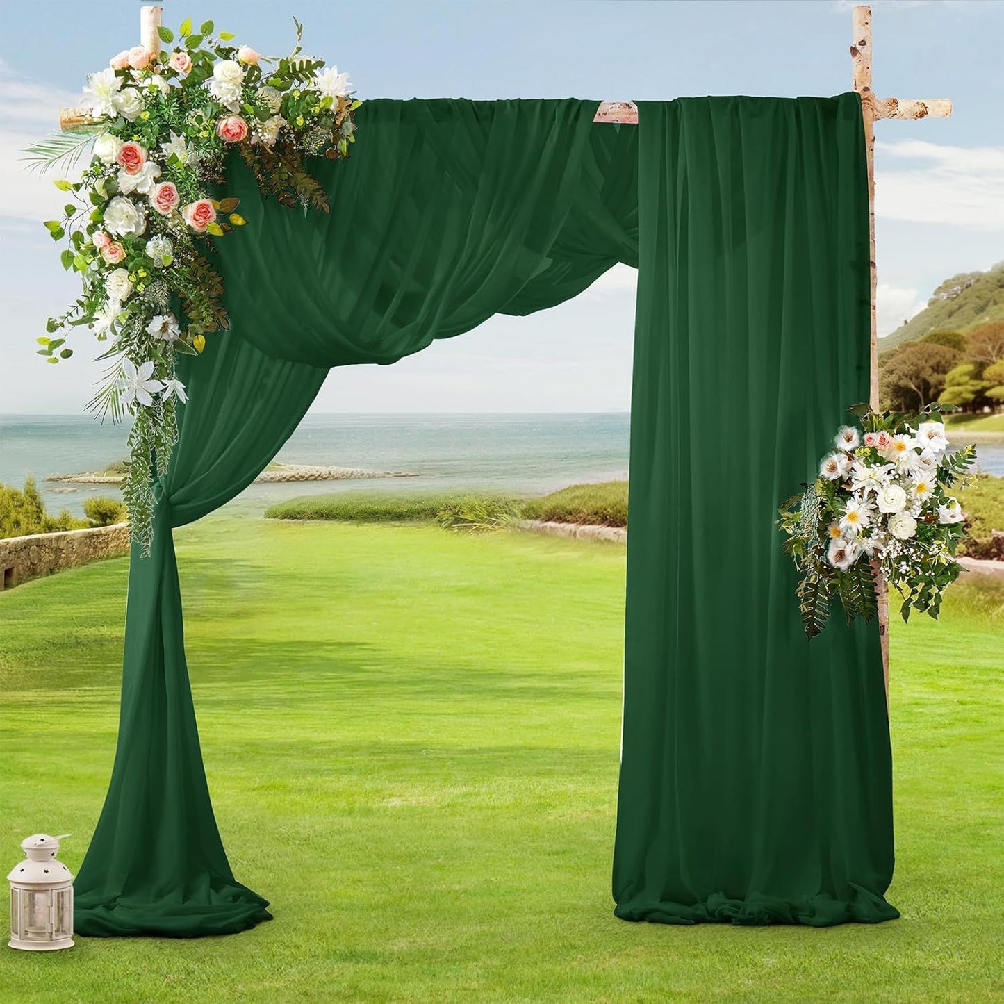 2 Pack Elegant Chiffon Wedding Arch Draping Fabric Panels for Outdoor Ceremony Backdrop and Party Decoration V1107-CS-HLSM6