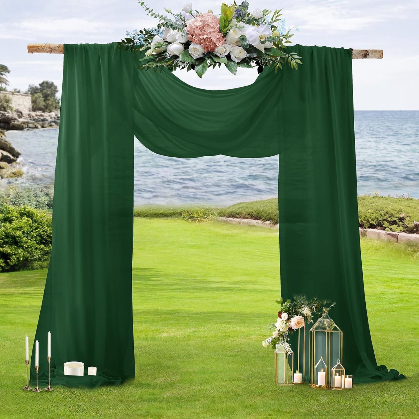 2 Pack Elegant Chiffon Wedding Arch Draping Fabric Panels for Outdoor Ceremony Backdrop and Party Decoration V1107-CS-HLSM6