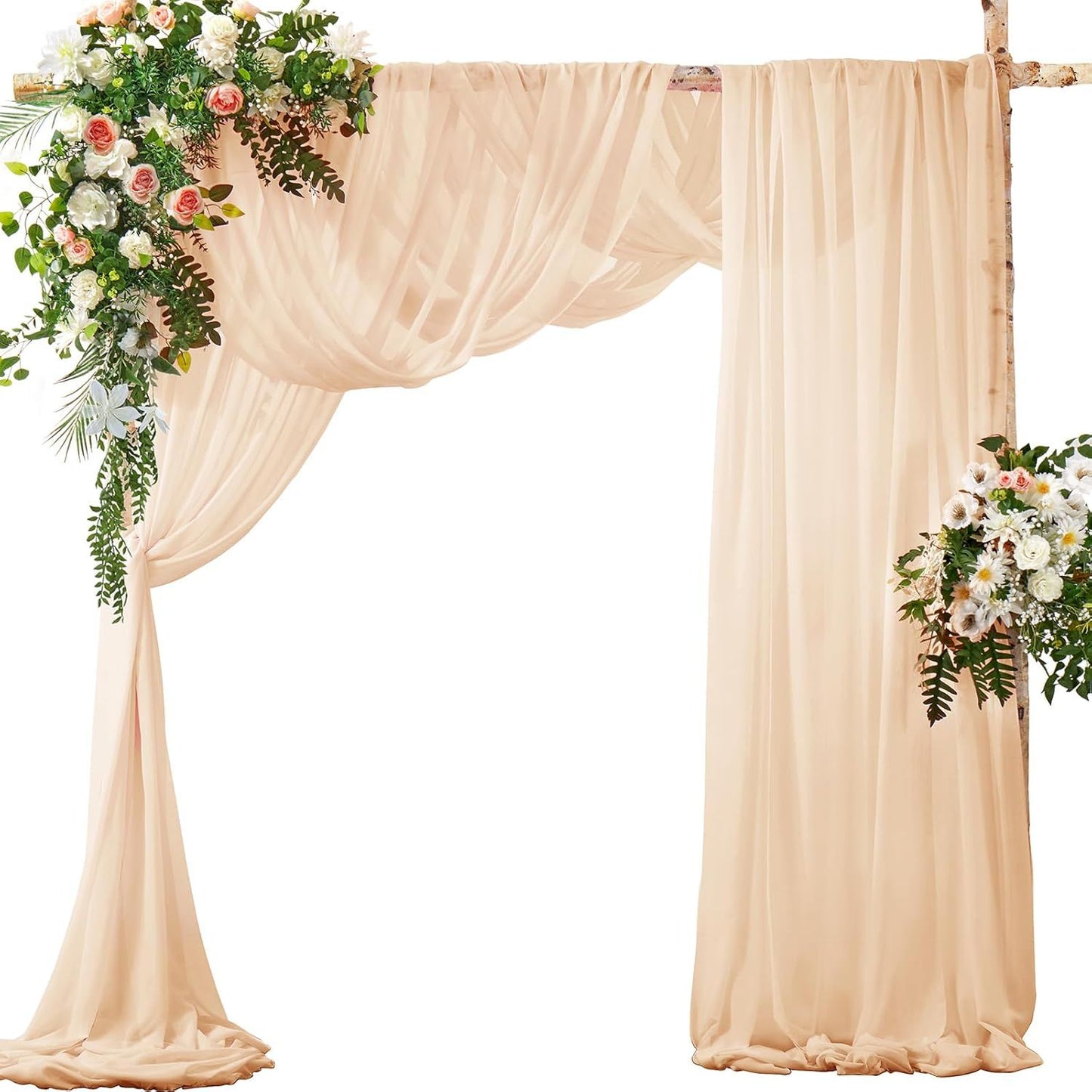 2 Pack Elegant Chiffon Wedding Arch Draping Fabric Panels for Outdoor Ceremony Backdrop and Party Decoration V1107-CS-HLSM7