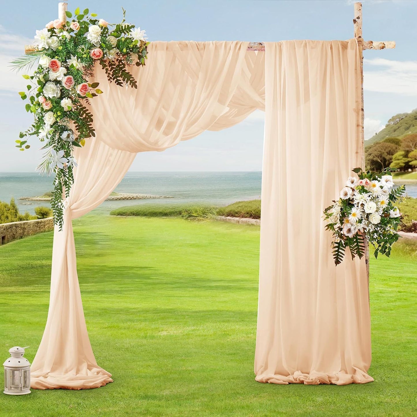 2 Pack Elegant Chiffon Wedding Arch Draping Fabric Panels for Outdoor Ceremony Backdrop and Party Decoration V1107-CS-HLSM7