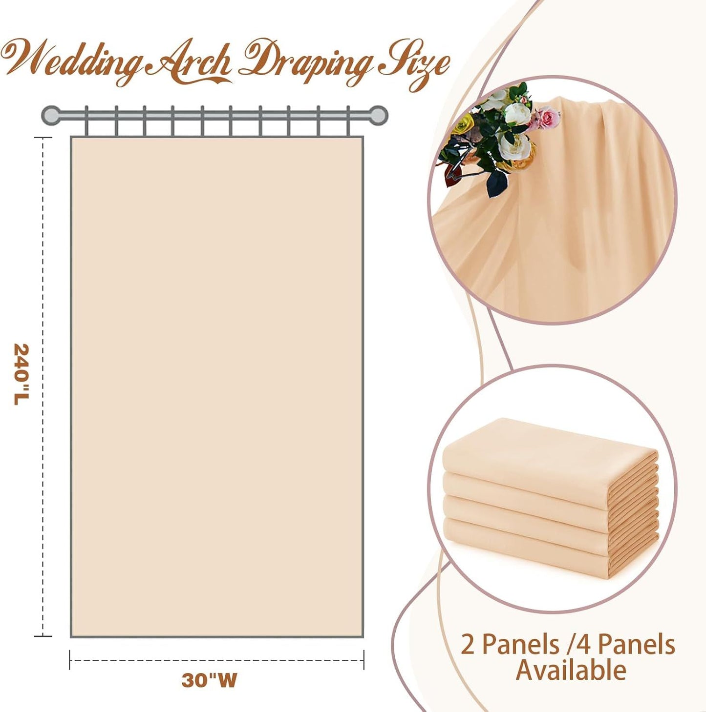 2 Pack Elegant Chiffon Wedding Arch Draping Fabric Panels for Outdoor Ceremony Backdrop and Party Decoration V1107-CS-HLSM7