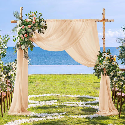 2 Pack Elegant Chiffon Wedding Arch Draping Fabric Panels for Outdoor Ceremony Backdrop and Party Decoration V1107-CS-HLSM7