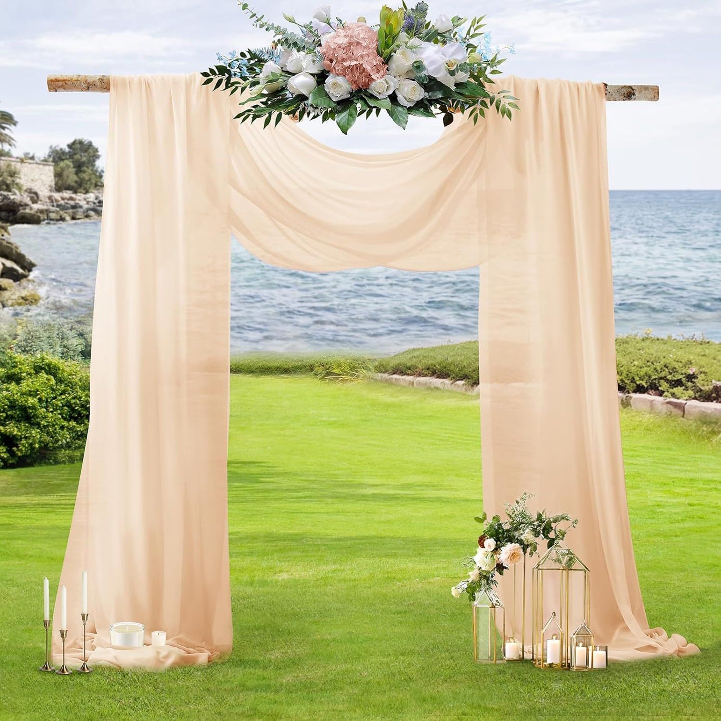 2 Pack Elegant Chiffon Wedding Arch Draping Fabric Panels for Outdoor Ceremony Backdrop and Party Decoration V1107-CS-HLSM7